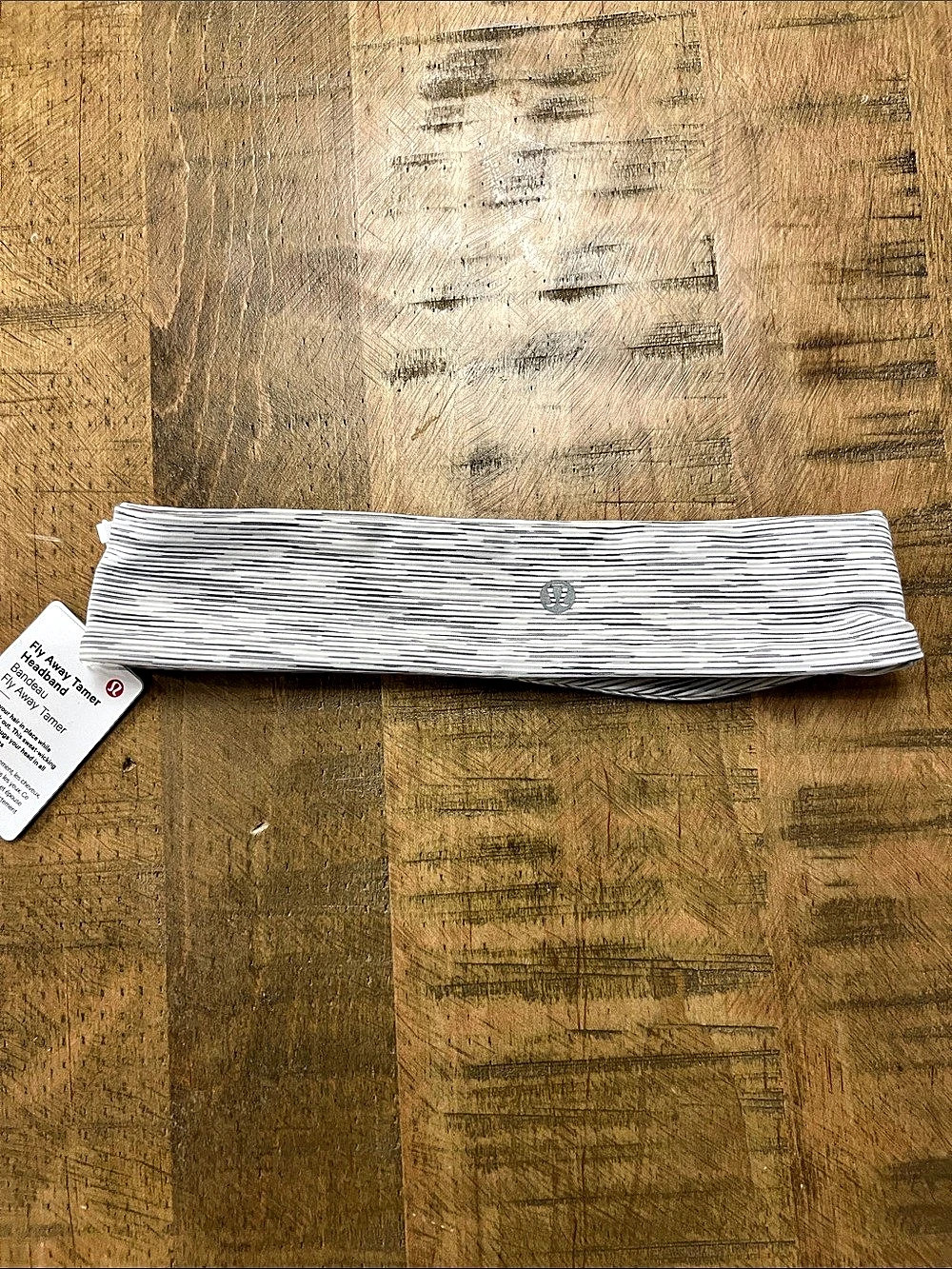 lululemon Fly Away Tamer Headband Striped White & Gray